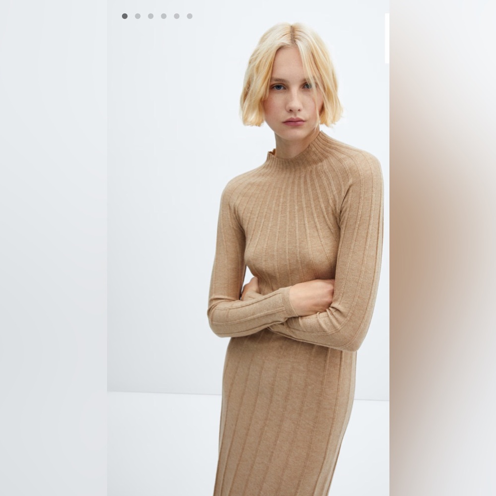 Perkins-neck ribbed dress